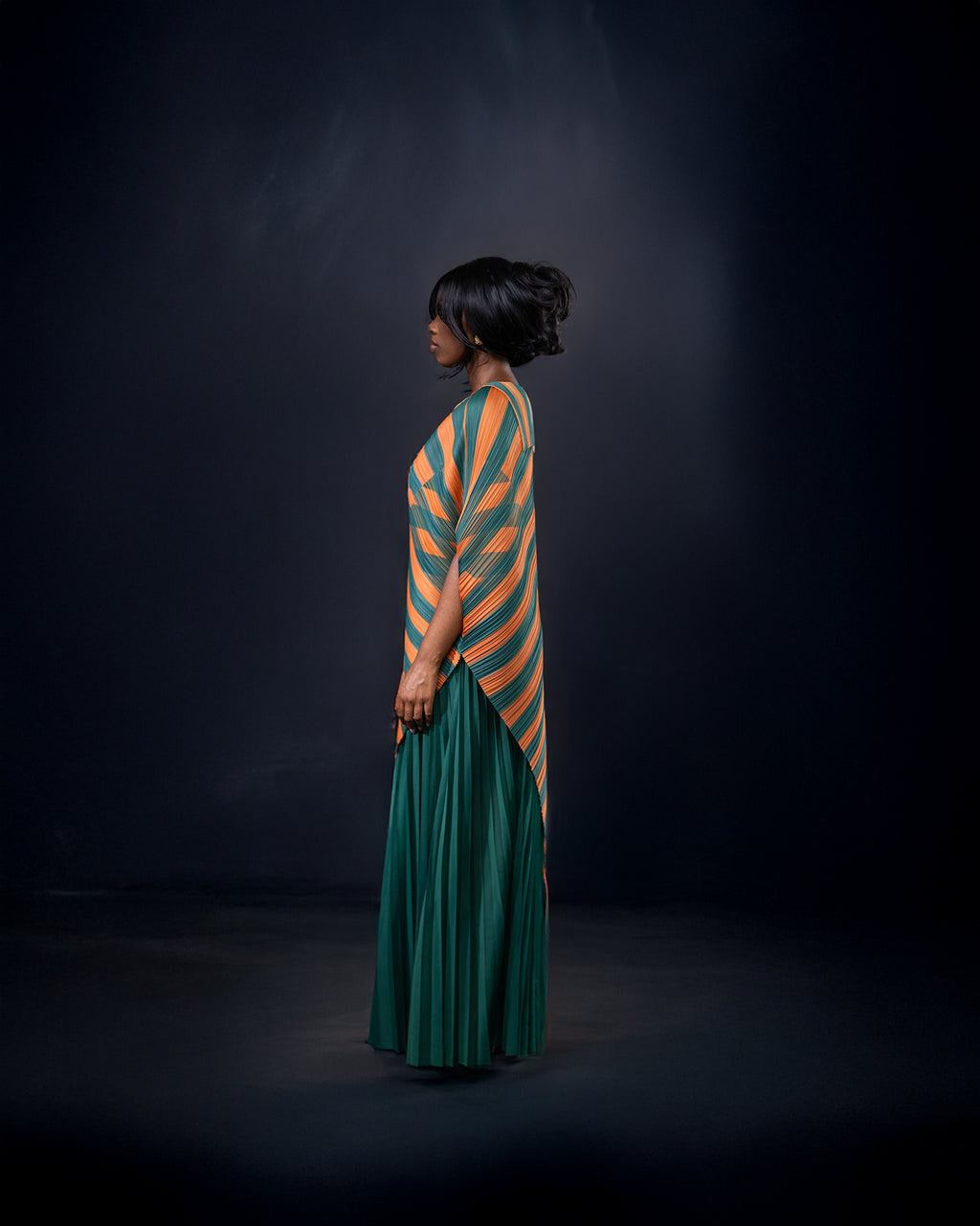 Poncho asymétrique rayé safran & vert - Collection Bloomingdale