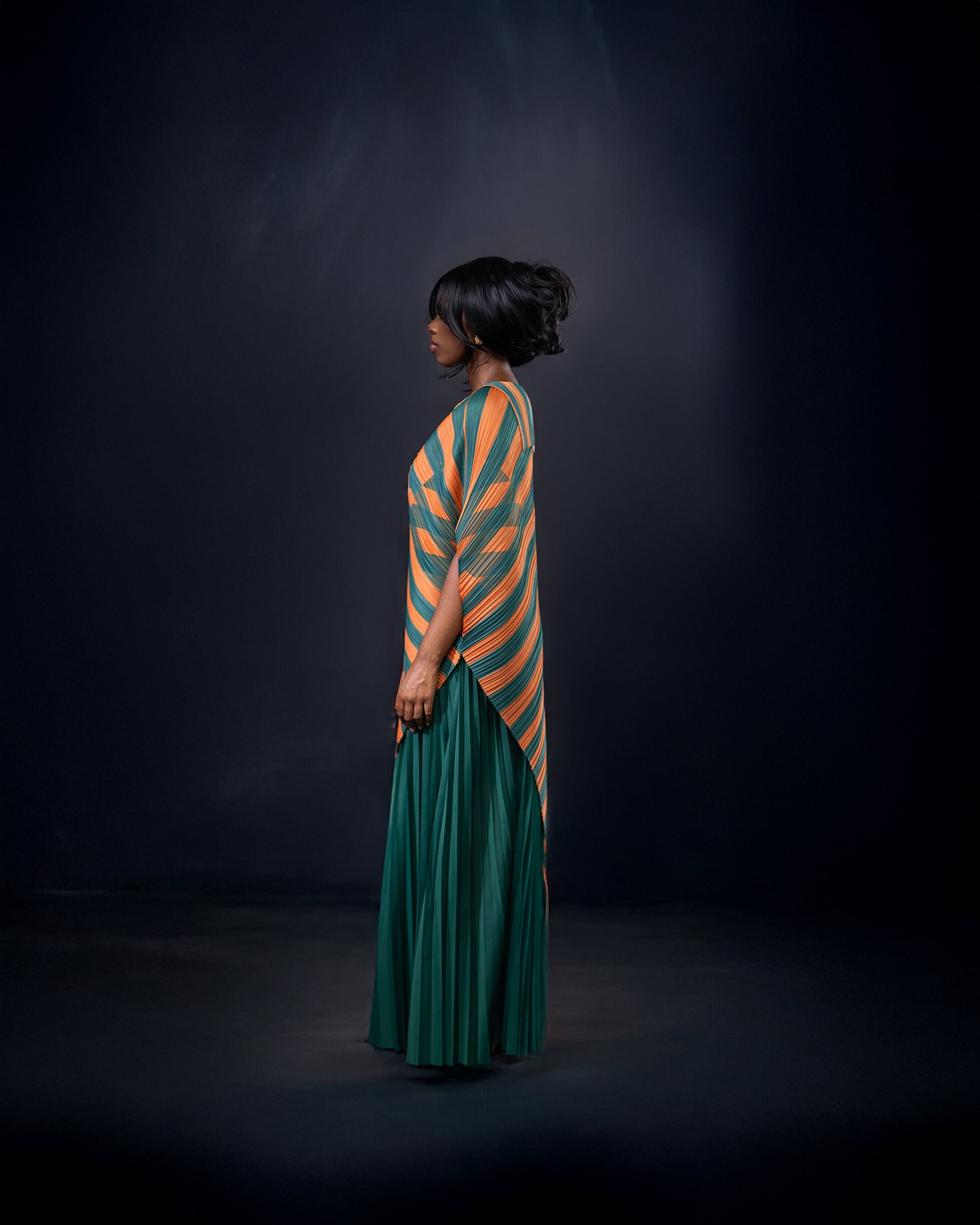 Poncho asymétrique rayé safran & vert - Collection Bloomingdale